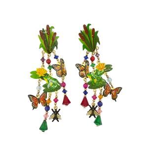 Lunch at the Ritz Summer Garden Enameled Monarch Butterfly and Crystal Earrings
